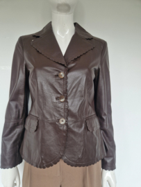 Delmod blazer met schulprandjes | Maat 38 | Bruin/leer |