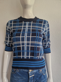 Vanilia cropped trui. Maat 36, Blauw/ruit.