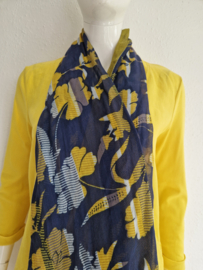 Sandwich shawl. Blauw/geel.