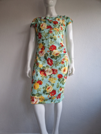 Vintage Chic jurk. Maat 18, Turquoise/bloemenprint.
