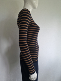 SET trui. Maat 36, Donkerblauw/camel/merino wol.