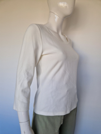 Vanilia Round Neck Rib Top. Maat 40, Off white.