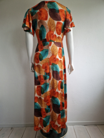 Vintage Chic maxi dress Freya. Maat 16, Oranje/bladprint.