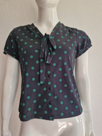 King Louie polkadot blouse. Maat XL.Zwart/groen.