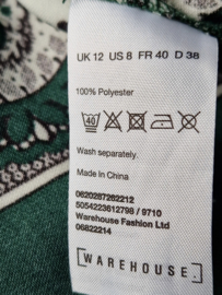 Warehouse Bandana blousejurk. Maat 12, Groen/print.