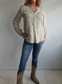 Cross Point blouse. IT. maat 48. Sand/linnen.