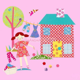 KK ( postcard a little girl with a little house )