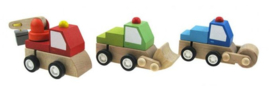 H 066 ( wooden wind up mini trucks ) ----- 9 pcs in display