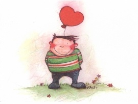 KK ( postcard boy with heart balloon )