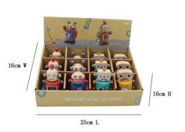 H 034 ( wooden wind up robot ) ----- 12 pcs in display