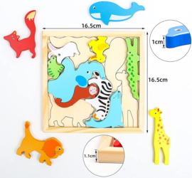 H 046B (  3D montessori shape puzzles / balance game animals )