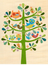 KK ( postcard tree with owl and birds )