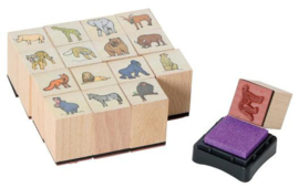 W 001 ( wooden stamp set  16 pcs with ink wild animal )