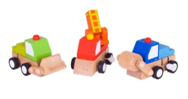 H 066 ( wooden wind up mini trucks ) ----- 9 pcs in display