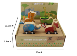 H 071 ( wooden animals pull back ) ----- 8 pcs in display