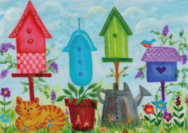 KK ( postcard birdhouses in garden )