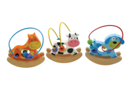 H 008 ( wooden rocking bead frame cow, dog and horse )  ----- 6 pcs in display