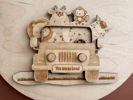 Geboortebord hout | Safari jeep