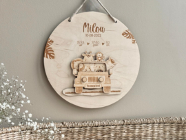 Geboortebord hout | Safari jeep