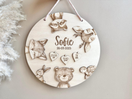Schattig geboortebordje met bosdieren