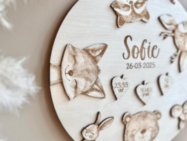 Schattig geboortebordje met bosdieren
