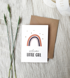 Dubbele wenskaart + envelop | Welcome little girl | Goudfolie