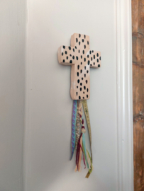 Keramiek kruis dots - wandhanger