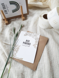 Dubbele wenskaart + envelop | Just Married | Goudfolie