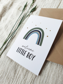 Dubbele wenskaart + envelop | Welcome little boy | Goudfolie