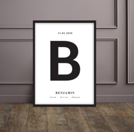 Geboorteposter - Bold Letter - Zwart