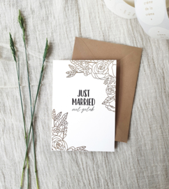 Dubbele wenskaart + envelop | Just Married | Goudfolie