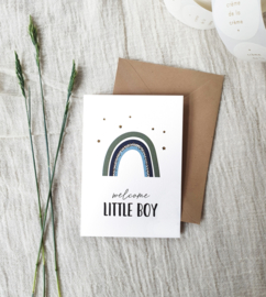 Dubbele wenskaart + envelop | Welcome little boy | Goudfolie