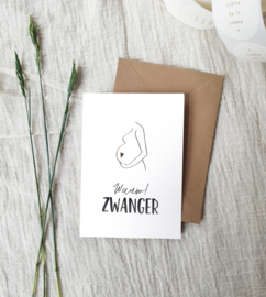 Dubbele wenskaart + envelop | Wow! Zwanger | Goudfolie