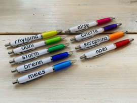 Pens with name in block letters