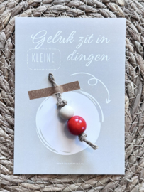 Geluk zit in de kleine dingen kaart + gelukspop ROOD