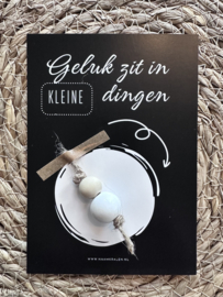 Geluk zit in de kleine dingen kaart + gelukspop WIT