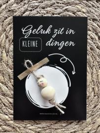Geluk zit in de kleine dingen kaart + gelukspop NATUREL