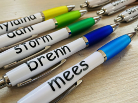 Pens with name in block letters