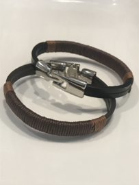 Unisex Armband leder met metaal BRUIN of ZWART