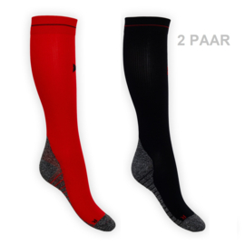 Naadloze Compressie / Running Kniekous - Mix Zwart/Rood - 2 PAAR