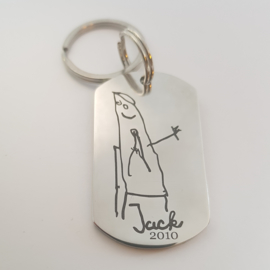 Sleutelhanger 2 kindertekeningen | dogtag | Beide kanten tekening