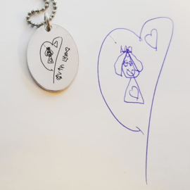 Sleutelhanger 2 kindertekeningen | dogtag | Beide kanten tekening