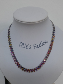 Ketting Halve Tila Beads : D Blauw met zilver