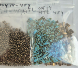 Collier Halve Tila Bead 4 rij- Turquoise/ Brons