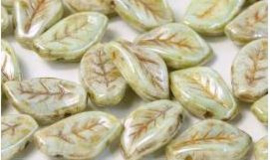 Leaves 9x14mm Chalk White Green Luster