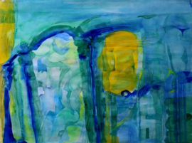 Onder de zeespiegel, abstract aquarel