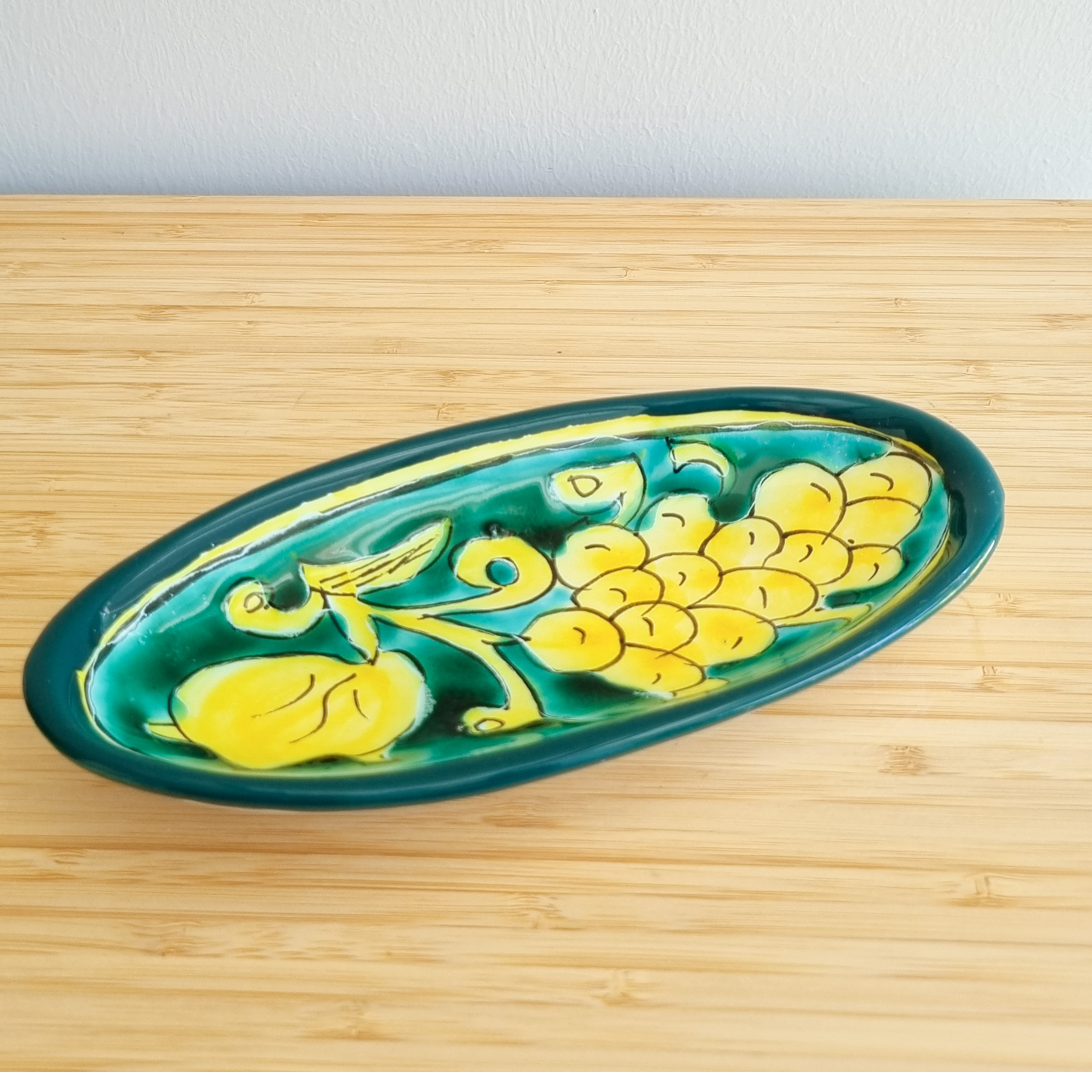 Schaaltje aardewerk groen geel
