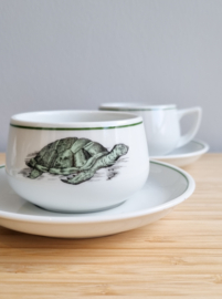 Kop en schotel porselein met schildpad, 6x