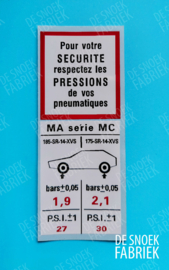 CX serie 1 bandenspanning  sticker