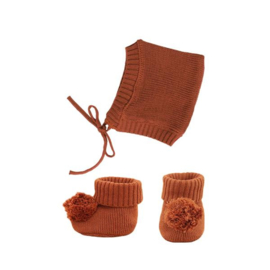 Olli Ella | Dinkum Doll Knit Set Muts + Slofjes - Umber